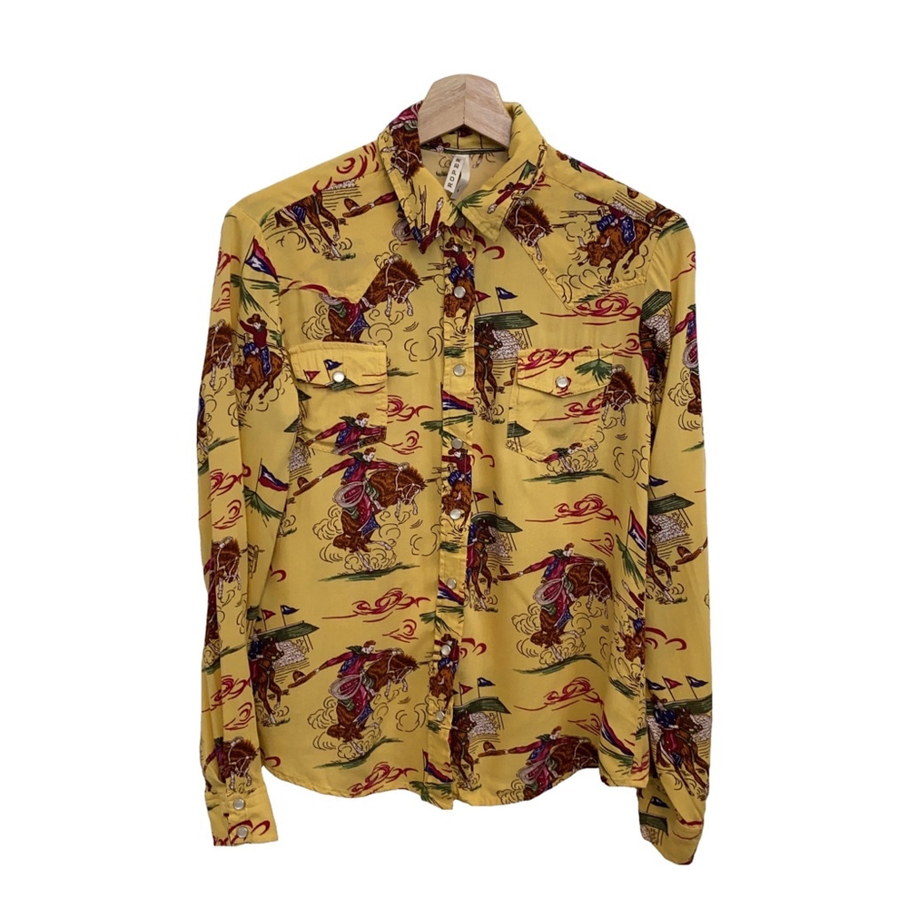 Roper Yellow Western Print Blouse Small